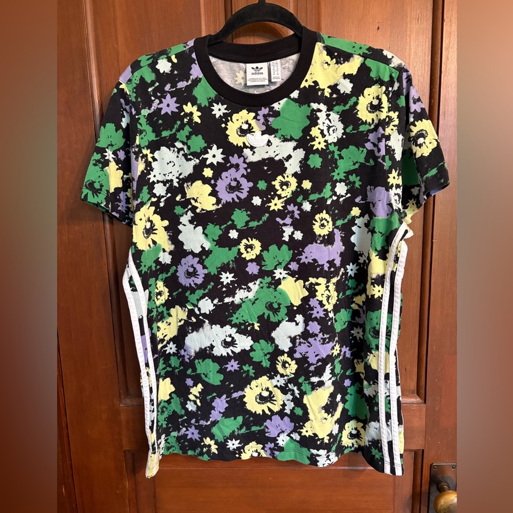 Adidas Three Stripe Floral top - size L